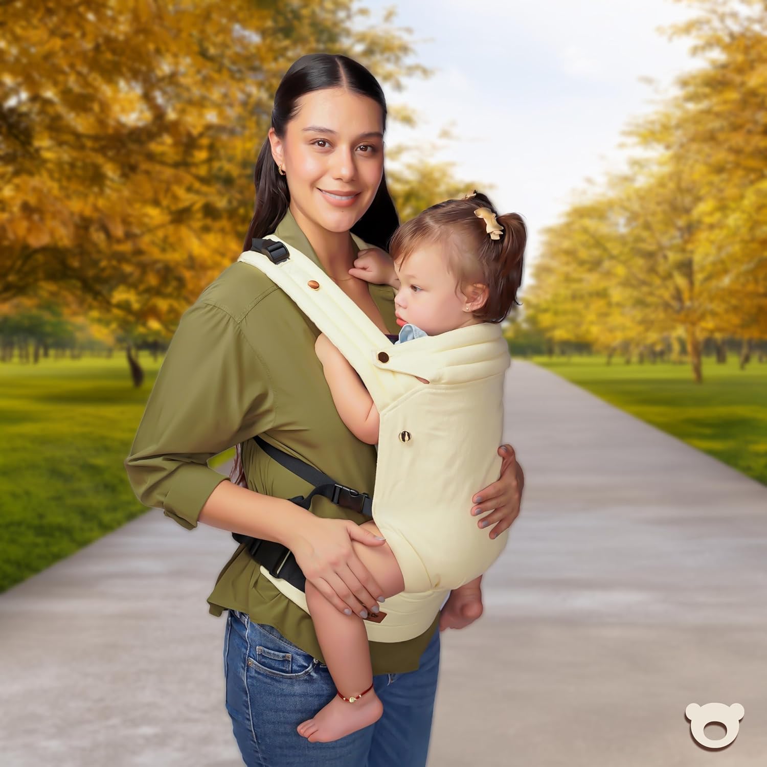 Cub & Co Ergonomic Baby Carrier Newborn to Toddler – 4-in-1 Adjustable with Head & Lumbar Support, Breathable Fabric, Multi-Position Design, Foldable for Travel (Beige)