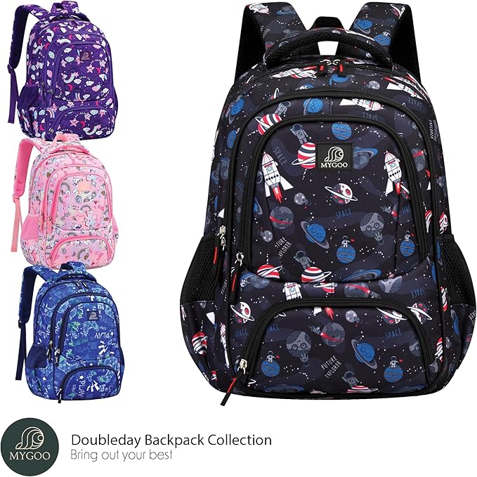 Kids Backpack - Astro Black | Durable Elementary School Bag for Boys | 17" Tall | 24L Capacity-BubblyBeeBaby