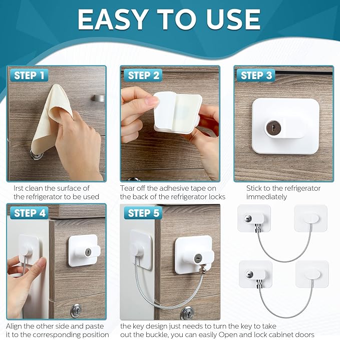 12 Pack Refrigerator Lock with 12 Keys Fridge Locks Combination Adhesive Child Safety Cabinet Freezer Door Lock Adult File Drawer Kitchen Appliance Furniture Closet(White)-BubblyBeeBaby