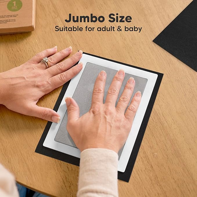 1-Pack Inkless Baby Hand and Footprint Kit - Mess Free Ink Pad for Newborn Keepsake, Dog Nose & Paw Print Kit, Clean Touch Ink Pad for Baby Hand & Footprints, Ideal New Mom Gifts(Silver, Jumbo)-BubblyBeeBaby
