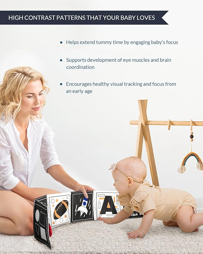 Infinno High Contrast Baby Toys for Newborn, Tummy Time Mirror Black and White Toys for 0-6 Months, Visual Sensory for Infant 0-3-6 Months, Newborn Baby Registry Essential Stuffers-BubblyBeeBaby