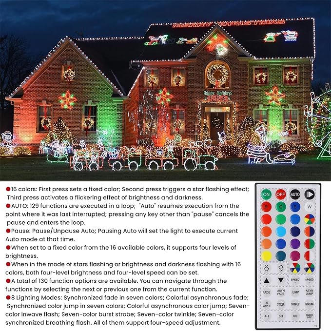 HOME LIGHTING 66ft Christmas Decorative Mini Lights, 200 LED RGB Changing 8 Functional Green Wire Fairy Halloween Lights with Remote Timer, Plug in Indoor Outdoor Xmas Wedding Party Decor-BubblyBeeBaby