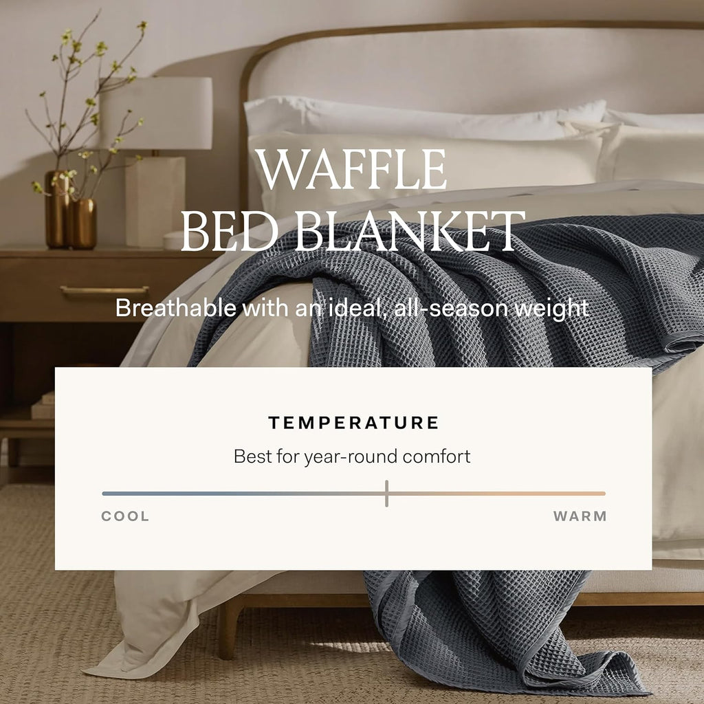 BOLL & BRANCH Waffle Bed Blanket - Twin, Stone - Luxury 100% Organic Cotton - Soft, Lightweight and Breathable - Textured Waffle Weave Design