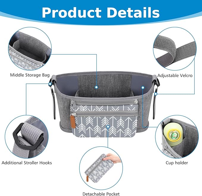 Accmor Universal Stroller Organizer with Detachable Phone Bag, Stroller Bag Caddy Organizer Stroller Accessories for Uppababy, Baby Jogger, Nuna, Doona, Britax Strollers-BubblyBeeBaby