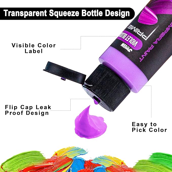 JOYIN Washable Tempera Paint Set for Kids 42PCS, Non Toxic Liquid Paint with 15 Brushes and 4 Palettes - Art Supply for Kids for Arts and Crafts Project, Finger Painting (2 oz Each)-BubblyBeeBaby