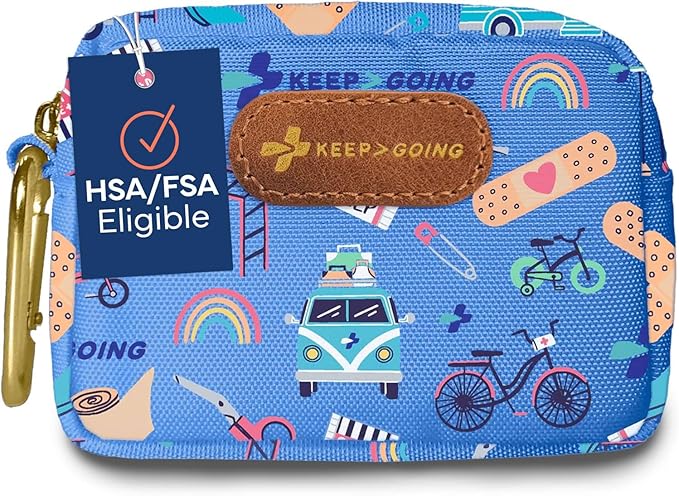 KeepGoing Small Travel First Aid Kit Kids – 60 Pc. Mini First Aid Kit for Purse, Diaper Bag, & Backpack with Latex-Free Bandages – 4 Oz., & 4.5 x 3.5 x 2 in, TSA-Approved-BubblyBeeBaby