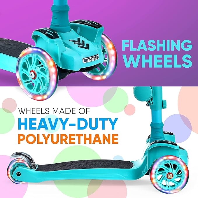Hurtle 3-Wheeled Scooter for Kids - Wheel LED Lights, Adjustable Lean-to-Steer Handlebar, and Foldable Seat - Sit or Stand Ride with Brake for Boys and Girls Ages 1-14 Years Old-BubblyBeeBaby