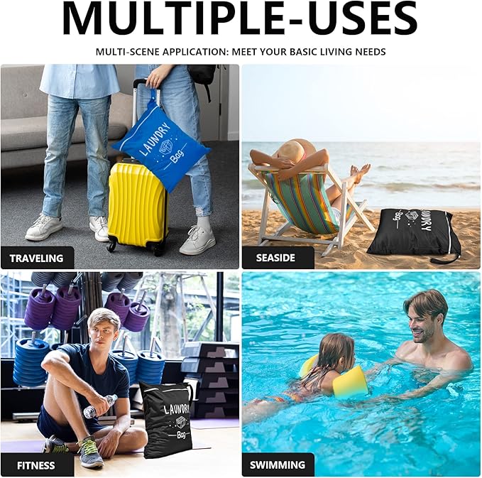 2 Pcs Large Travel Laundry Bag - Waterproof Wet Dry Washable for Dirty Clothes, Bathing Suit, Workout, Gym, Swimming, Yoga-BubblyBeeBaby