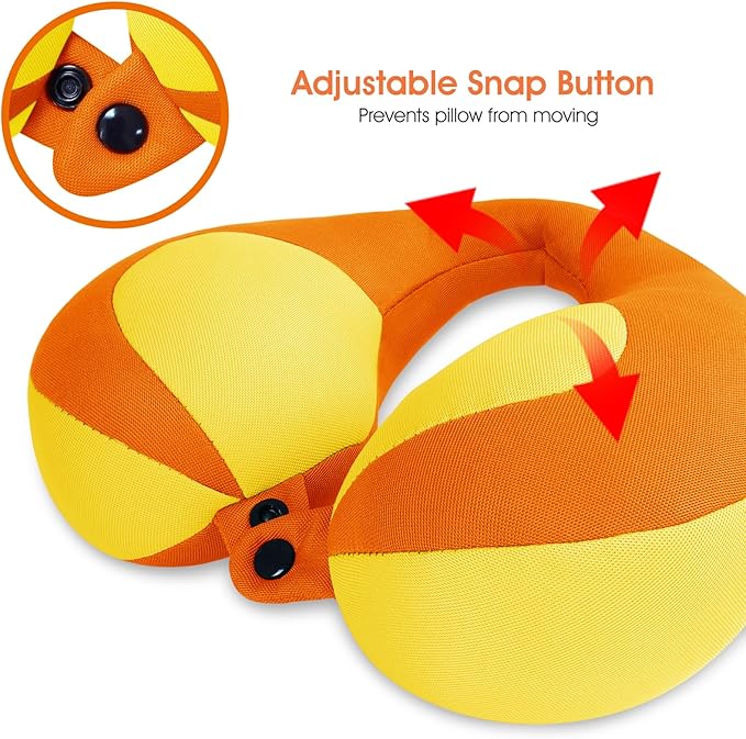 INFANZIA Kids Chin Supporting Travel Neck Pillow, Helps Support Head and Neck, Comfortably Designed for Head, Neck, and Chin Support - Gifts for Toddler/Child/Kids, Orange-BubblyBeeBaby