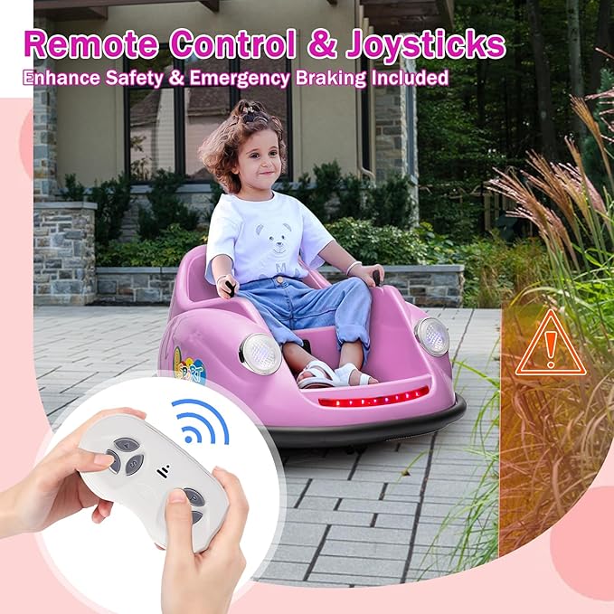 12V Bumper Car for Toddlers, Electric Toy Ride on Battery Car with Kids W/Parent Remote Control, 2-Speed, 360 Degree Spin, Music & LED Lights for Kids, Purple-BubblyBeeBaby