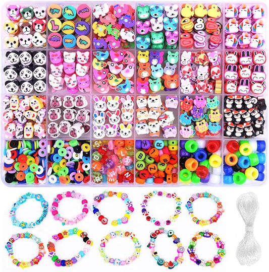 1000PCS Polymer Clay Beads Bracelet Making kit, 24 Style Cute Fun Beads Animal Beads Charms for Jewelry Necklace Earring Making DIY Accessories for Women Girls-BubblyBeeBaby