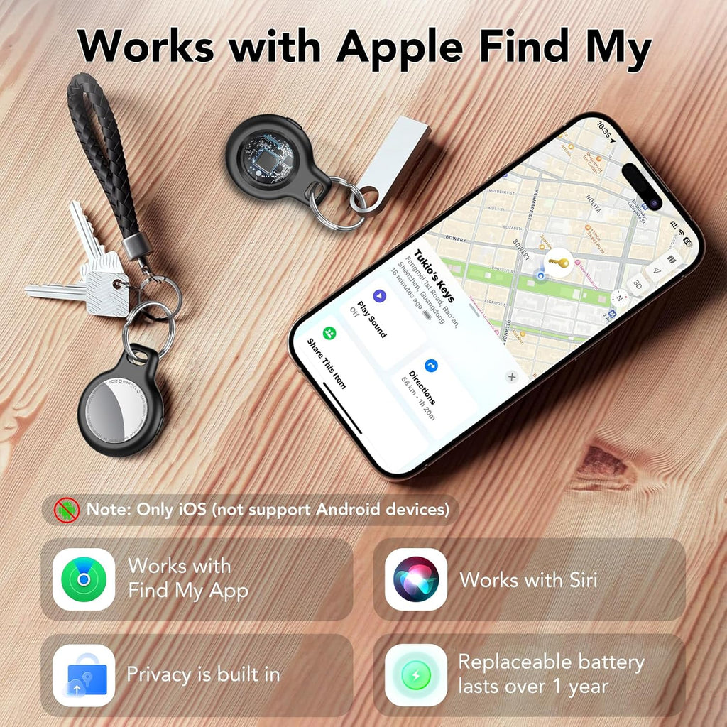 2025 New [Apple MFi Certified] (iOS Only) Air Tracker Tag-2 Pack, Bluetooth Tracker for Apple Find My, Replaceable Battery, Key Finder and Item Locator Smart Tag for Keys, Bags, Luggage, Pets, (Black)