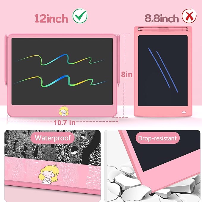 Hockvill LCD Writing Tablet for Kids 12 Inch, Toys for Boys Girls Drawing Pad for 3 4 5 6 7 Year Old Kids Toys, Toddler Erasable Doodle Board Travel Essentials, Children’s Day Gift for Kids - Pink-BubblyBeeBaby