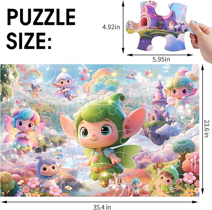 Jumbo Floor Puzzle for Kids,48 Piece Fairy Large Jigsaw Puzzles for Toddler Ages 3-5,Preschool Educational Toy Gift for Boys & Girls Ages 4-8-BubblyBeeBaby