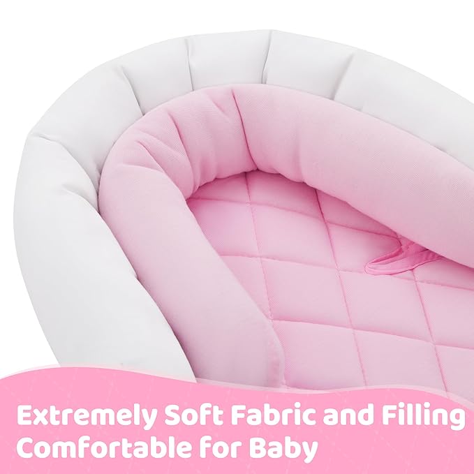 Pro Goleem Infant Car Seat Insert, Babybody Support for Toddler, Soft Minky Preemie Car Seat Insert, 2-in-1 Reversible, Perfect for Carseats, Strollers, Swings, Pink and White-BubblyBeeBaby