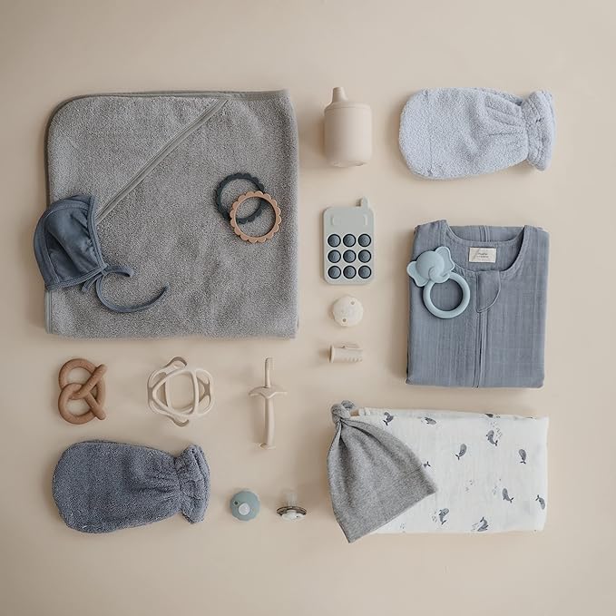 mushie Baby Bath Mitt | Organic Cotton | Pack of 2 (Tradewinds)-BubblyBeeBaby