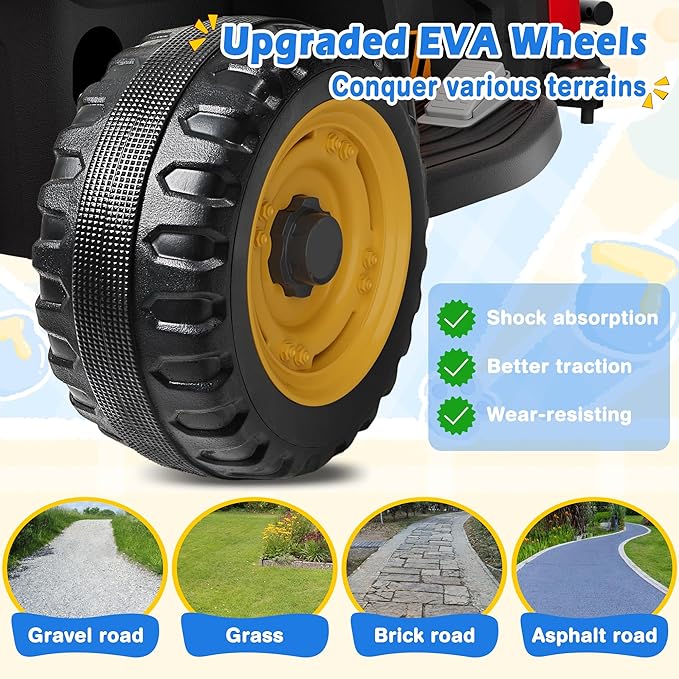 24V Ride On Tractor w/Tiltable & Detachable Trailer, 2x65W Motors, EVA Tires, Remote Control, Bluetooth, Shifter, Music, Electric Car for Kids Ages 2-5, Red-BubblyBeeBaby