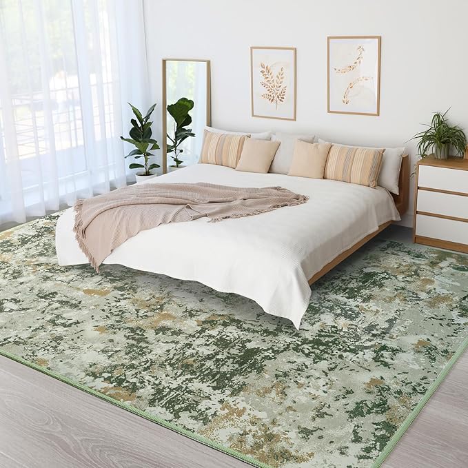 Kelarea 6x9 Rug for Living Room, Green Washable Non-Slip Rugs, Modern Abstract Large Rugs Low Pile Soft Carpet for Bedroom, Kitchen, Dining Room, Classroom, Dorm, Nursery, Home Office-BubblyBeeBaby