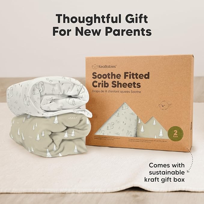 KeaBabies 2-Pack Organic Crib Sheets for Boys, Girls - 52x28 Fitted Crib Mattress Sheet Neutral, Breathable Jersey Cotton Cover for Baby Bed, Toddler Mattress, Soft & Cute Prints (Pine Grove)-BubblyBeeBaby