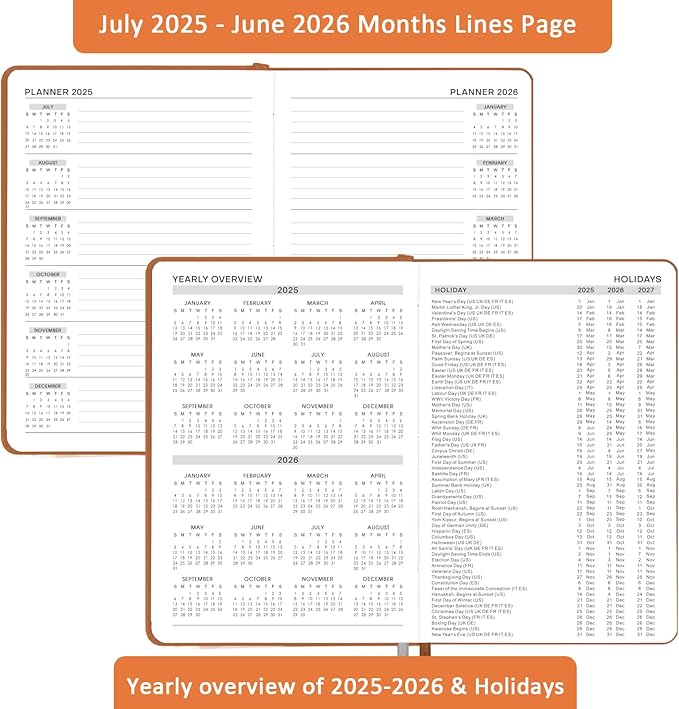 2025-2026 Appointment Book & Planner - Jul 2025 - Jun 2026, Daily Hourly Planner, 5.75" X 8.25", 60-Minute Interval, Faux Soft Leather Cover, Premium Paper, Academic Calendar with Pen Loop, Inner Pocket-BubblyBeeBaby