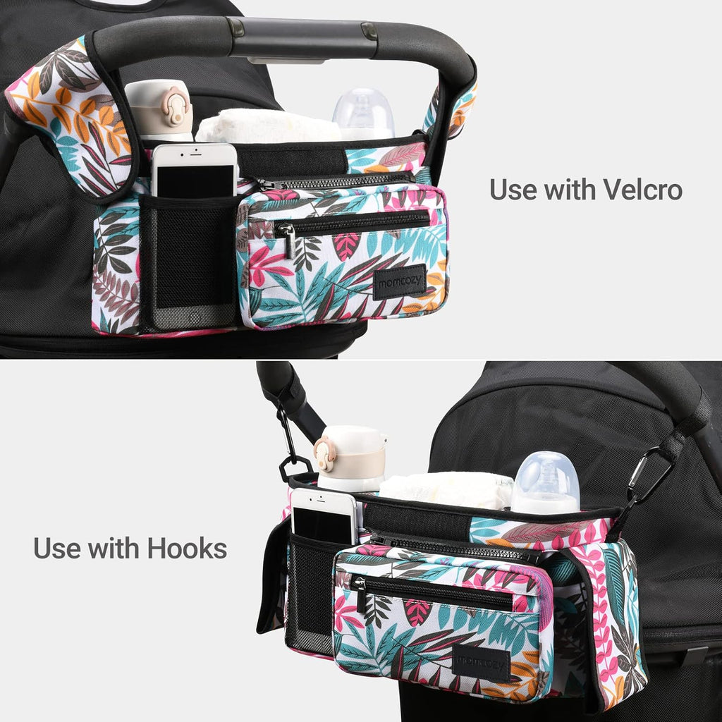 Momcozy Universal Stroller Organizer, 2 Insulated Cup Holders, Removable Zip Pocket, Adjustable Straps, Large Capacity Baby Essentials Compact Design, Fits Any Stroller (Multicolor)