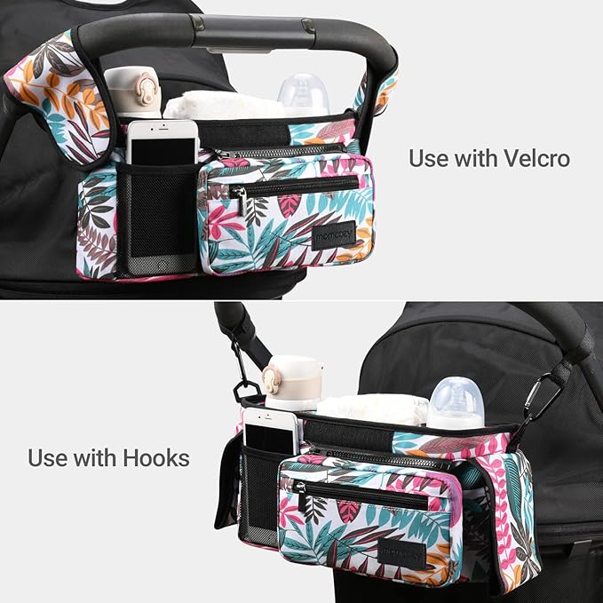 Momcozy Universal Stroller Organizer, 2 Insulated Cup Holders, Removable Zip Pocket, Adjustable Straps, Large Capacity Baby Essentials Compact Design, Fits Any Stroller (Multicolor)-BubblyBeeBaby