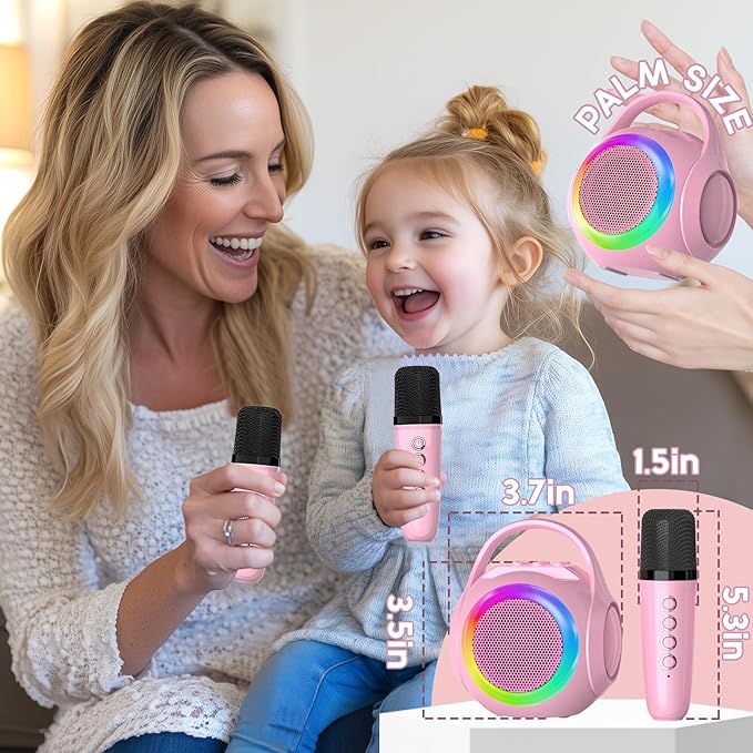Hockvill Mini Karaoke Machine for Kids with 2 Microphones, Bluetooth Toddler Karaoke Toy with LED Lights, Rechargeable Portable Speaker for Girls & Boys Ages 3-10, Children’s Day & Birthday Gift Ideas-BubblyBeeBaby