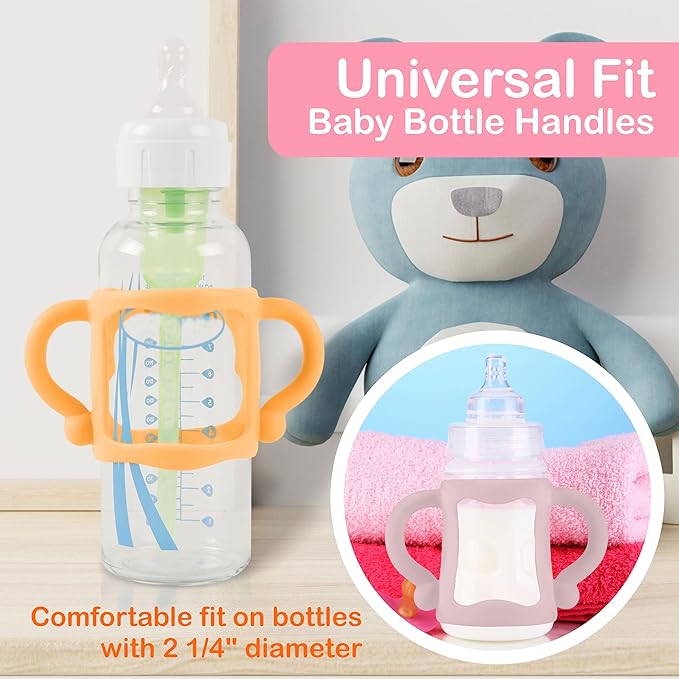 (3-Pack) Bottle Handles for Dr Brown Baby Bottles with Easy Grip Handles to Hold Their Own Bottle - BPA-Free Soft Silicone (White Pink Orange)-BubblyBeeBaby