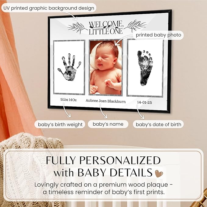 Inkless Hand and Footprint Kit, Baby Keepsake Plaque & Baby Shower Gifts - Ideal as Mom To Be Gift, Nursery Picture Frames, Clean Touch Hand and Footprint Kit (Style 1 - Design 1)-BubblyBeeBaby