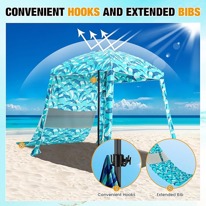 HOMEDEMO Beach Canopy UPF 50+, 6'×6', Easy Set up and Take Down Tent with Sand Pockets, Side Wall Shade Wind Waterproof for Kids, Family & Friends-BubblyBeeBaby