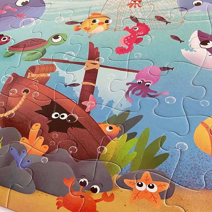 Jumbo Floor Puzzle for Kids, Large Jigsaw Puzzles 35 Piece for Kids Ages 3-5,Preschool Learning & Education Toys, Gifts for 4-8 Year Old Boys and Girls (Marine Animals 2)-BubblyBeeBaby