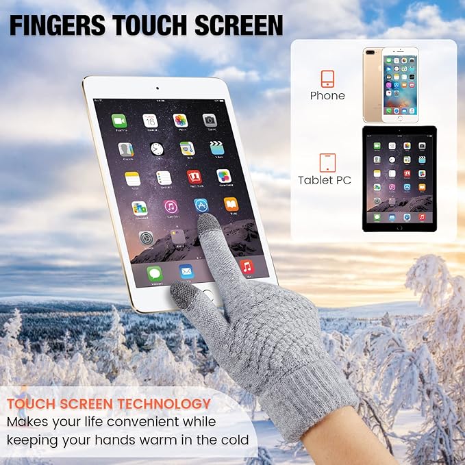Geyoga 2 Pairs Women's Winter Touch Screen Gloves Soft Warm Fleece Lined Knit Elastic Cuff Winter Texting Gloves-BubblyBeeBaby