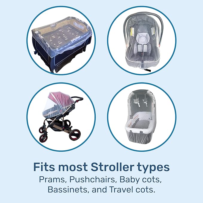 Enovoe Mosquito Net for Baby Stroller and Crib - Durable Mesh Bug Net Cover with Elastic Edge - Fits Strollers, Bassinets, Playards, and Mini Cribs - Travel Essential for Newborns - 63x64-Inch (White)-BubblyBeeBaby
