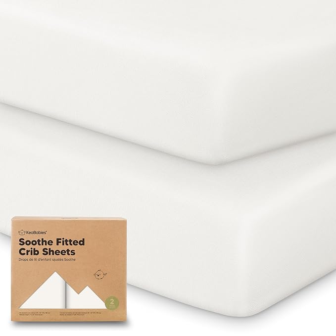 KeaBabies 2-Pack Organic Crib Sheets for Boys, Girls - 52x28 Fitted Crib Mattress Sheet Neutral, Breathable Jersey Cotton Cover for Baby Bed, Toddler Mattress, Soft & Cute Prints (Soft White)-BubblyBeeBaby