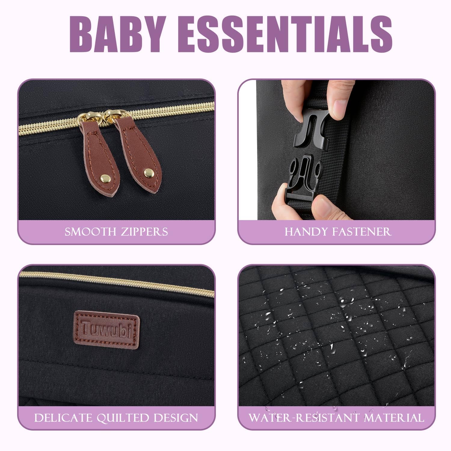 Tuwubi Diaper Bag Tote,Baby Diaper Bag with Pacifier Case Large Travel Diaper Tote Caddy for Mom and Dad Multifunction Large Baby Bag - M-Black