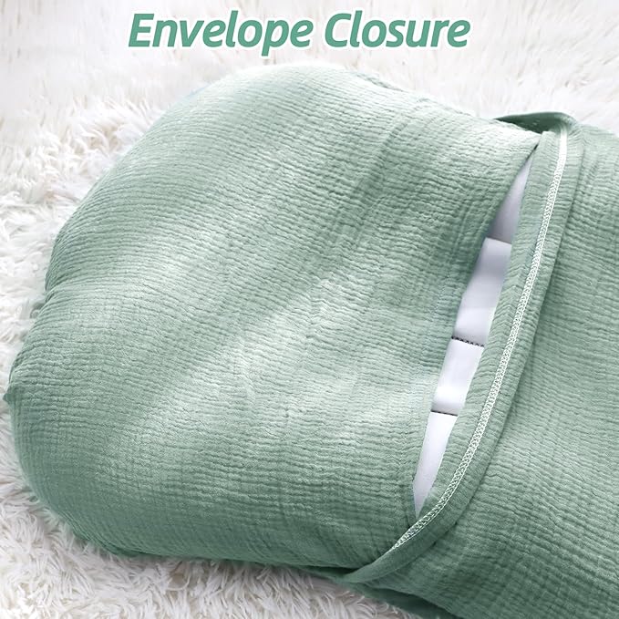 Hooyax Baby Lounger Cover 2 Pack - 100% Muslin Cotton Newborn Lounger Pillow Covers Only, Soft Breathable Infant Lounger Cover with Reinforced Stitching, Fits Most Standard Baby Loungers (Green Wheat)-BubblyBeeBaby