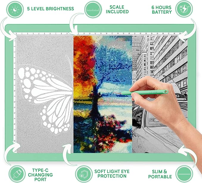 iVyne Rechargeable A4 Light Pad for Tracing & Weeding - LED Light Board for Weeding Vinyl - for Cricut Vinyl Weeding Tools - Ultra-Thin & Portable - Perfect for Artists & Crafters - Green-BubblyBeeBaby