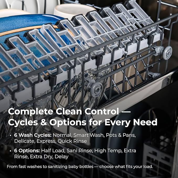 Kenmore 24" Built-in Stainless Steel Tub Dishwasher EasyFlex 3rd, SmartWash, UltraWash Plus, TurboDry, and MoreSpace Adjustable Rack, Energy Star Certified, White-BubblyBeeBaby