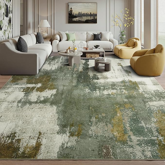 Kelarea Living Room Rug, 6x9 Rug Modern Abstract Washable Rugs Green Faux Wool Vintage Carpets, Non Slip Rugs for Bedroom, Dining Room, College Dorm, Kids Playroom, Home Office-BubblyBeeBaby