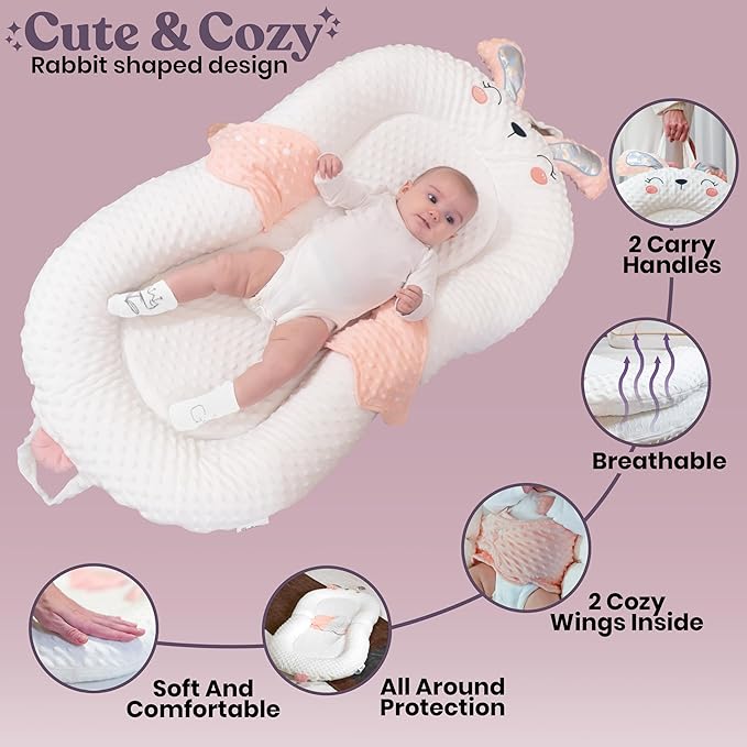 Infant Support Pillow with Adjustable Side Panels - Portable Cushion with Milestone Circles for 0-12 Months - Pink-BubblyBeeBaby