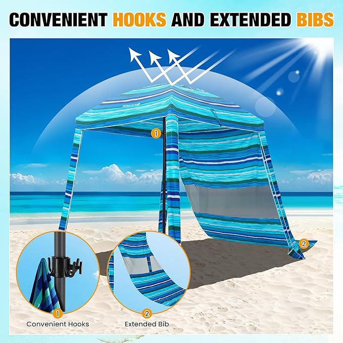 HOMEDEMO Beach Canopy UPF 50+, 6'×6', Easy Set up and Take Down Tent with Sand Pockets, Side Wall Shade Wind Waterproof for Kids, Family & Friends-BubblyBeeBaby