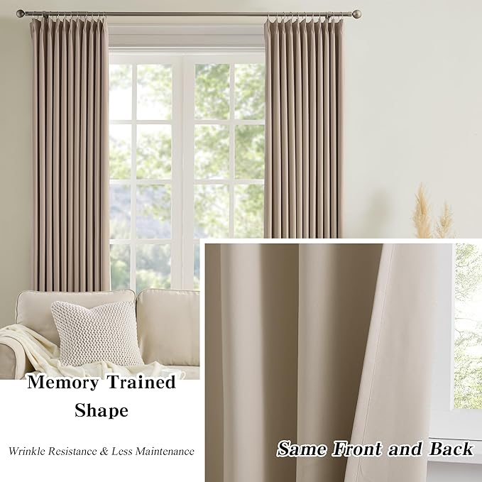 KEQIAOSUOCAI Extra Wide Pinch Pleated Blackout Living Room Curtains, Triple Weave Thermal Insulated Window Treatment Light Blocking Panels for Patio/Hall/Porch (Khkai, W80 x L108, Set of 2)-BubblyBeeBaby