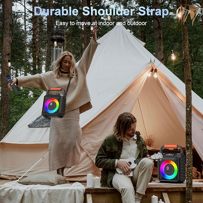 JYX Karaoke Machine with Two Wireless Microphones, Portable Speaker with LED Lights for Kids and Adults, Supports Bluetooth/USB/TF/AUX for Party-BubblyBeeBaby