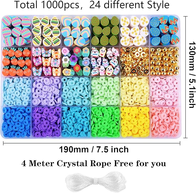 2480pcs Easter Polymer Clay Beads Bracelet Making kit, 24 Style Cute Fun Beads Charms for Jewelry Necklace Earring Making DIY Accessories for Women Girls-BubblyBeeBaby
