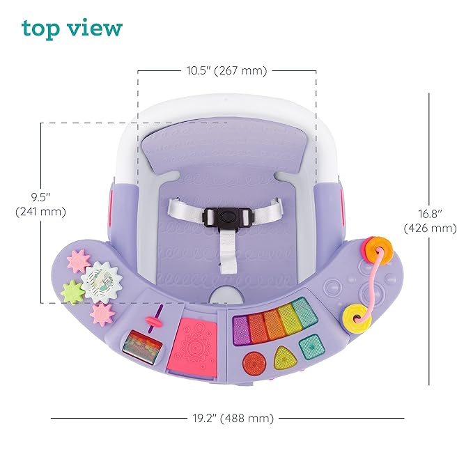 Infantino Music & Lights 3-in-1 Discovery Seat & Booster, Toddler Booster Seat for Dining Table or Kitchen Chair, Baby Activity Center & Snack Tray, Lavender-BubblyBeeBaby