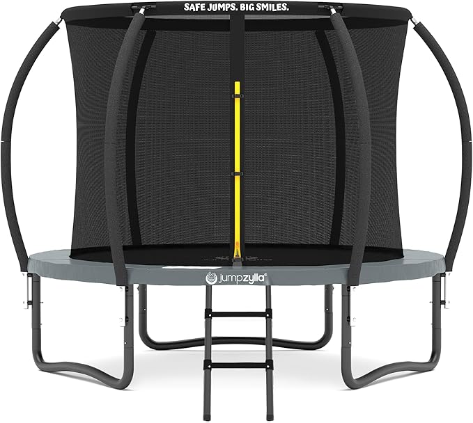 JUMPZYLLA Trampoline Outdoor 8FT 10FT 12FT 14FT 15FT 16FT with Enclosure and Ladder, ASTM Approved Recreational Trampoline for Kids and Adults, Anti-Rust Coated Frame-BubblyBeeBaby
