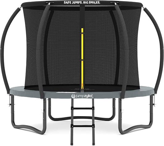 JUMPZYLLA Trampoline Outdoor 8FT 10FT 12FT 14FT 15FT 16FT with Enclosure and Ladder, ASTM Approved Recreational Trampoline for Kids and Adults, Anti-Rust Coated Frame-BubblyBeeBaby