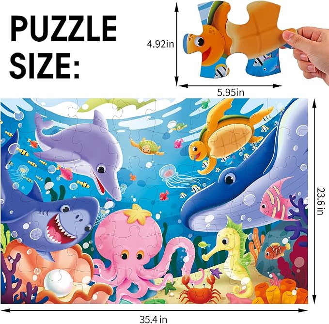 Jumbo Floor Puzzle for Kids Underwater Jigsaw Large Puzzles 48 Piece for Toddler Children Learning Preschool Educational Intellectual Development Toys 3-5 4-8 Years Old Gift for Boys and Girls-BubblyBeeBaby