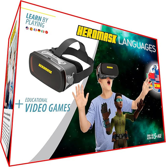 Heromask Virtual Reality Headset for Kids + Video Games to Learn Spanish Italian etc [Language Learning] VR for Kids. Kids Gifts for Boys and Girls for Age 5 to 12 Years Old. Educational-BubblyBeeBaby