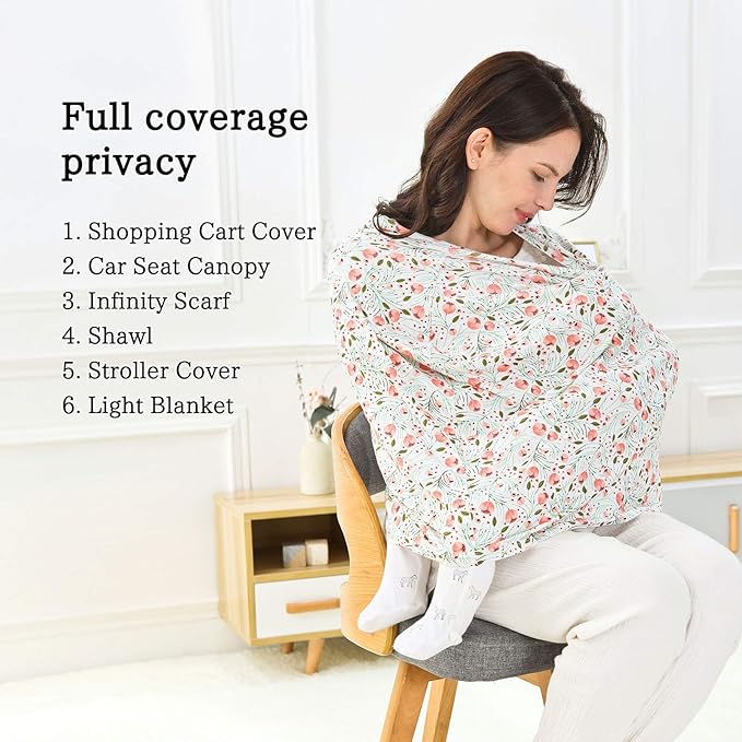 Stretchy Baby Car Seat Covers for Newborns, Infant Car Canopy Extra Soft and Stretchy Nursing Covers for Moms (Flowers)-BubblyBeeBaby